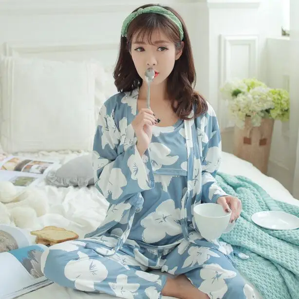 3 шт./компл. Хлопковая пижама для кормящих мам Одежда беременных женщин Весенняя