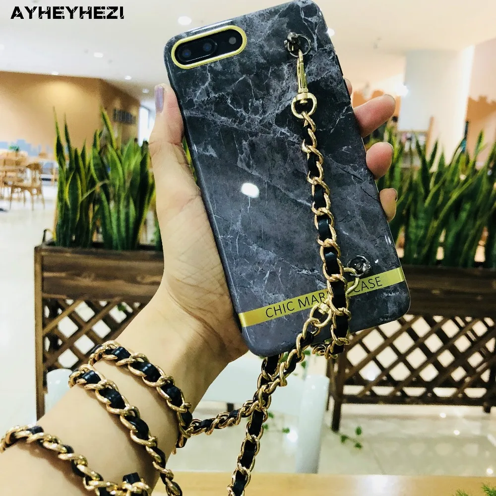 Instafashion Glossy Soft Marble Cell Phone Back Cover for IPhone XS X 6S 6 8 7 Plus Case Crossbody with Long Strap Lanyard | Мобильные