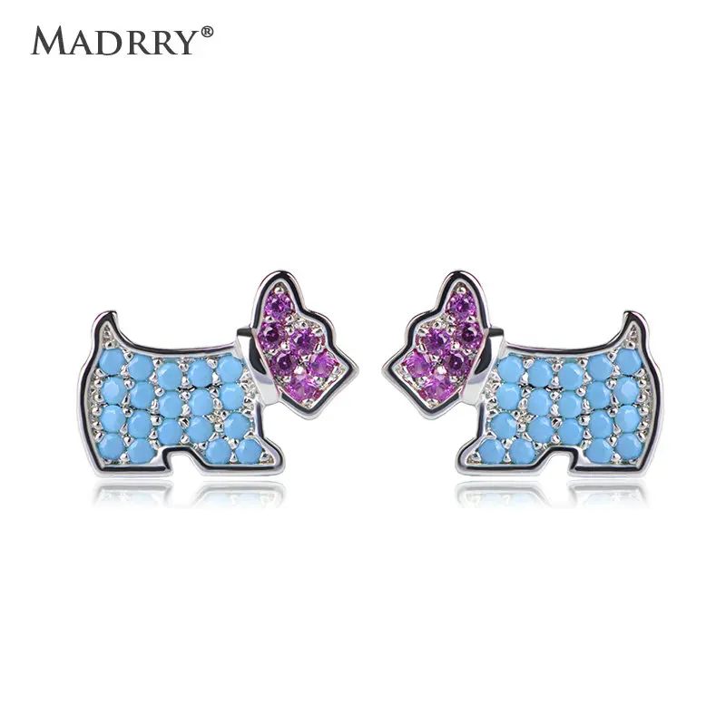 

Madrry Copper Metal Dog Zodiac Stud Earrings Dog Shape Blue Pink Cubic Zirconia Girls Love Ear Piercing Pequeno Brincos Wedding