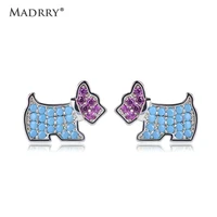 madrry copper metal dog zodiac stud earrings dog shape blue pink cubic zirconia girls love ear piercing pequeno brincos wedding