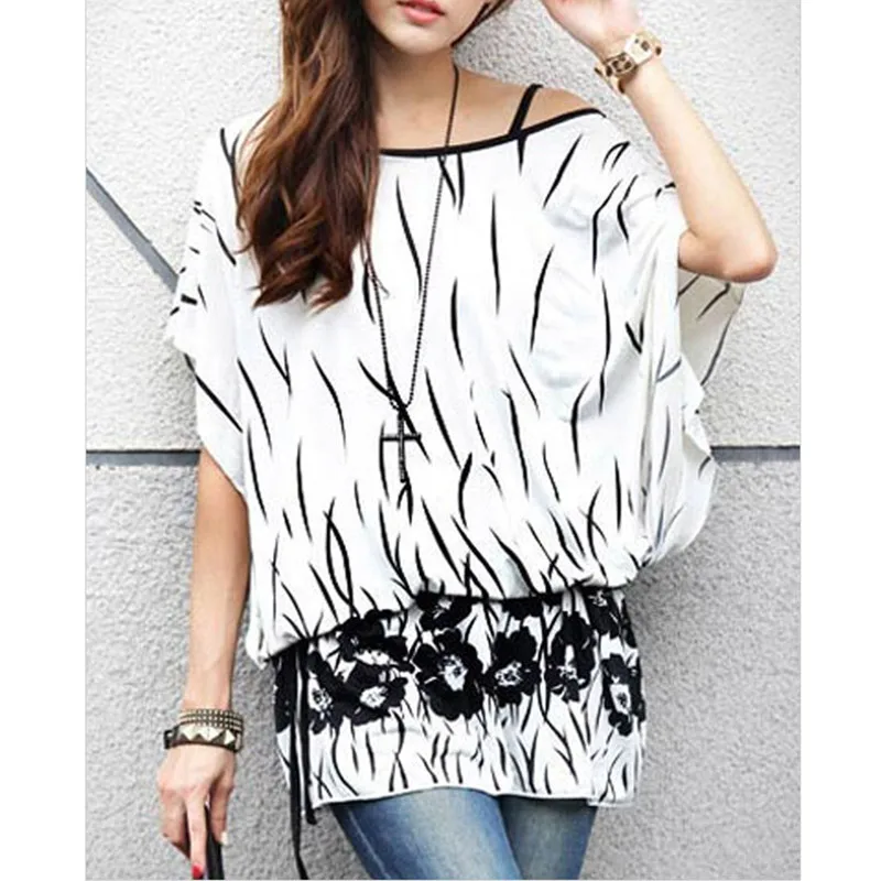 

Женская футболка-туника с рукавом летучая мышь, свободного покроя