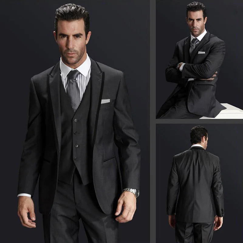 

Custom Made Italian Retro Black Wedding Suits for Groom Tuxedo 3 Piece Slim Fit Best Man Blazer jacket Mens Designer Suits Terno