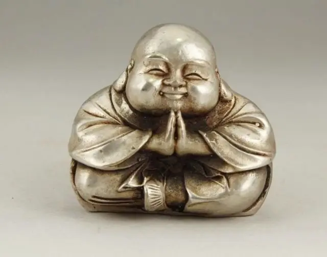 

Продуманная китайская фотосеребряная статуя молодого монаха Maitreya Buddha