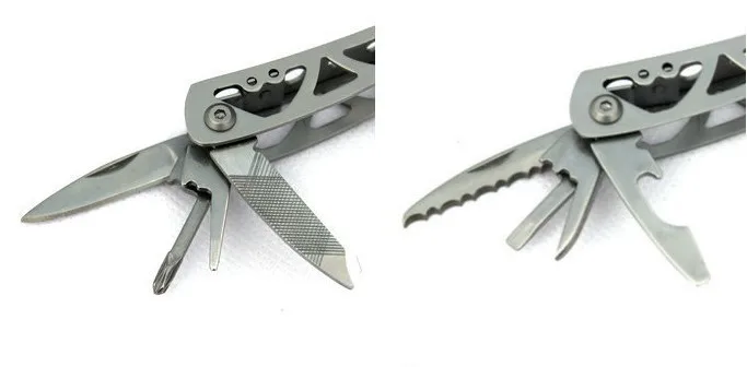 Herramienta para exteriores de alta calidad, mini alicates plegables multifuncionales de acero inoxidable 6 en 1 con cuchillo, herramientas precio al por mayor