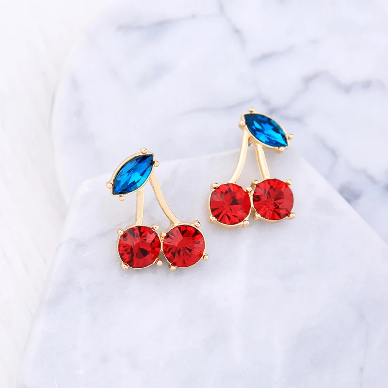Массовая Цена 2018 новая красная вишня Стекло Crystal Blue серьги Нежный Для женщин моды
