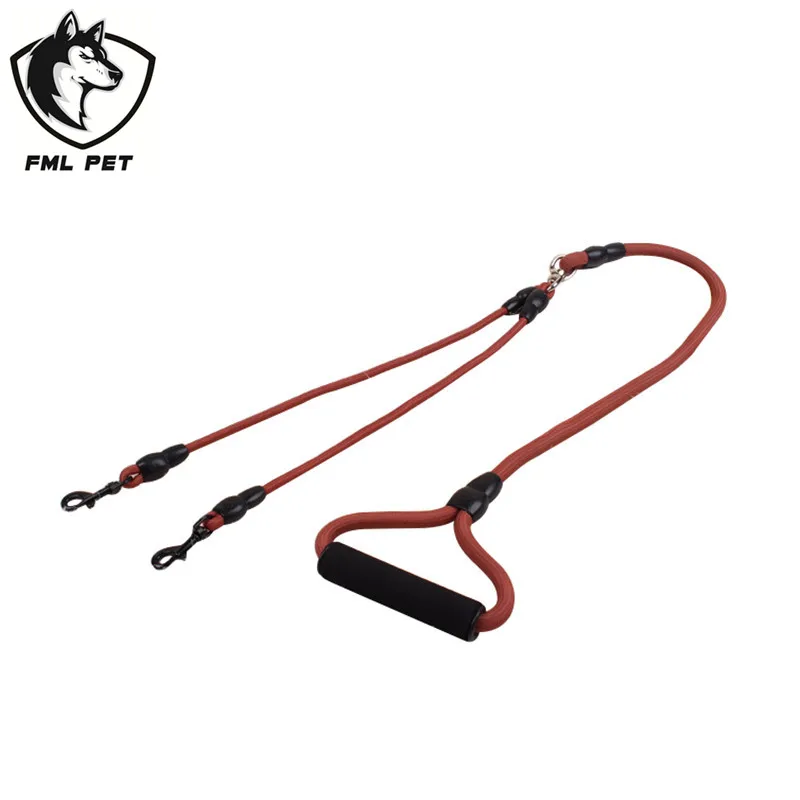 FML домашнее животное поводок двойной с ручкой нейлоновая тренировочная веревка