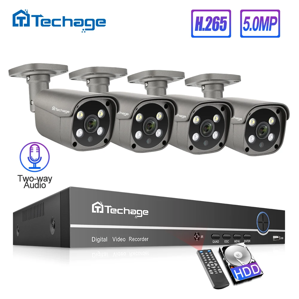 Techage H.265 8CH 5MP POE NVR CCTV система двухсторонняя аудио AI IP камера наружная IP66