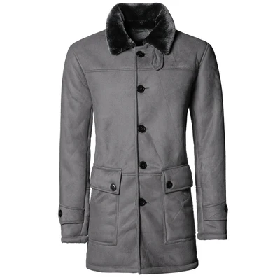 dark grey Новинка, зимняя мужская теплая шерстяная куртка из искусственного меха, кожаная мужская куртка, европейский стиль, утолщенная Длинная кожаная куртка, тонкая брендовая одежда - Цвет: dark grey