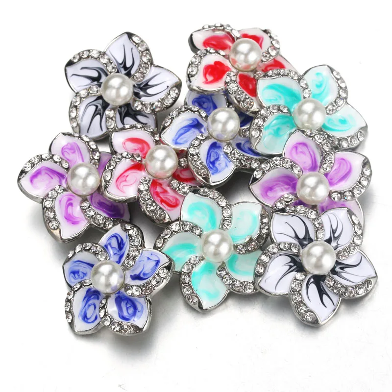 

Hot wholesale 10pcs/lot High quality Mix 18mm Flower Metal Snap Button Charm Rhinestone diy Button Ginger Snaps Jewelry 9867