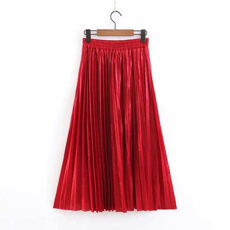 Spring and Autumn High Waist Pleated Skirt Solid Color Elastic Causal Plus Size S-2XL | Женская одежда