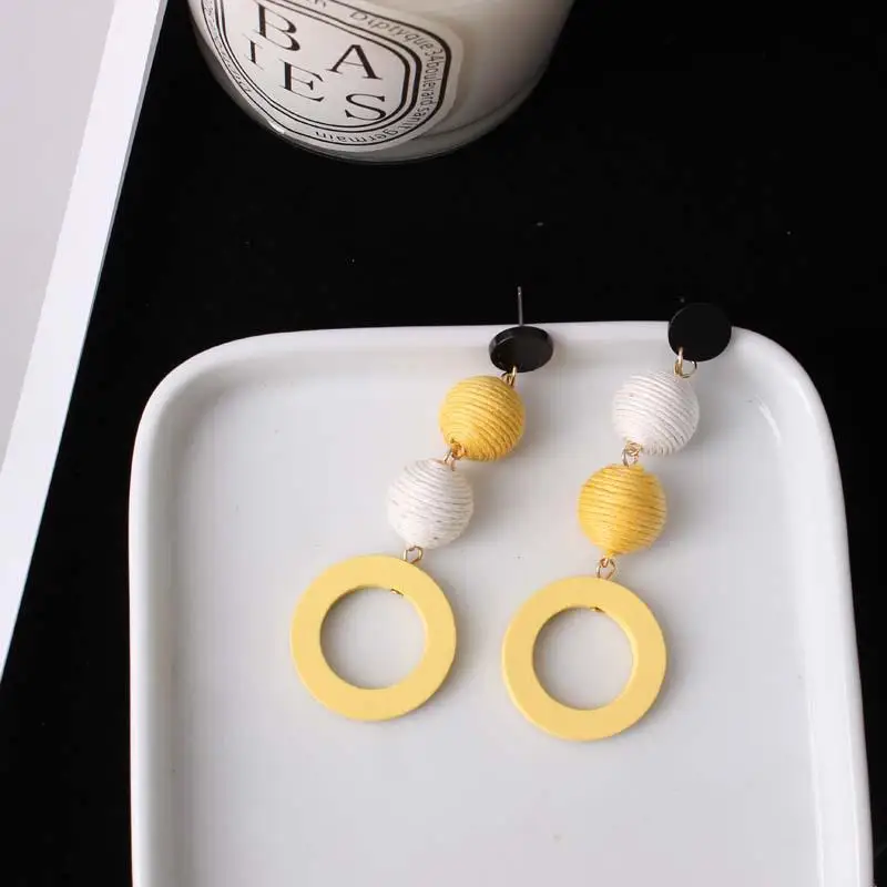 Лидер продаж модные серьги из льняной конопляной веревки шарики популярных