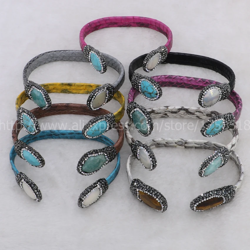 Браслет из настоящей змеиной кожи регулируемый браслет натуральной с жемчугом и