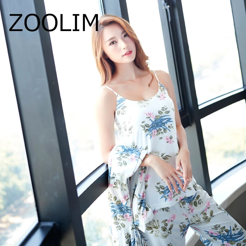 Женские пижамные комплекты из 3 предметов ZOOLIM шелковые топы на бретельках