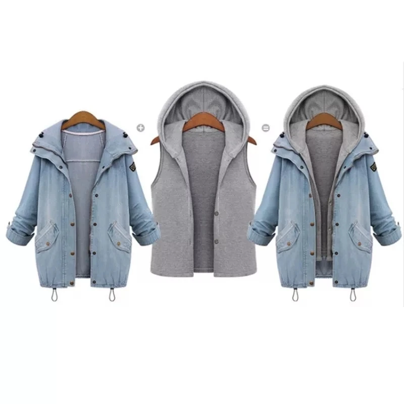 2019 New Loose Jeans Jacket Fashion Warm Collar Hooded Long Coat Women Sleeve Casual Denim Plus Size 6Xl Tops | Женская одежда