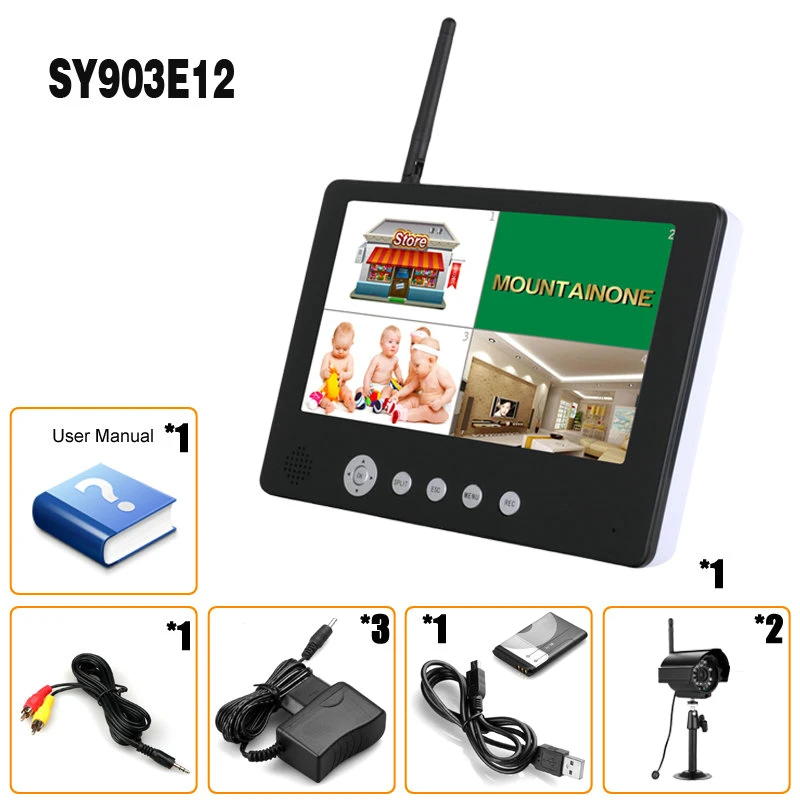 Беспроводная 4 канальная Quad DVR система безопасности с монитором 9 дюймов TFT LCD 2 ГГц