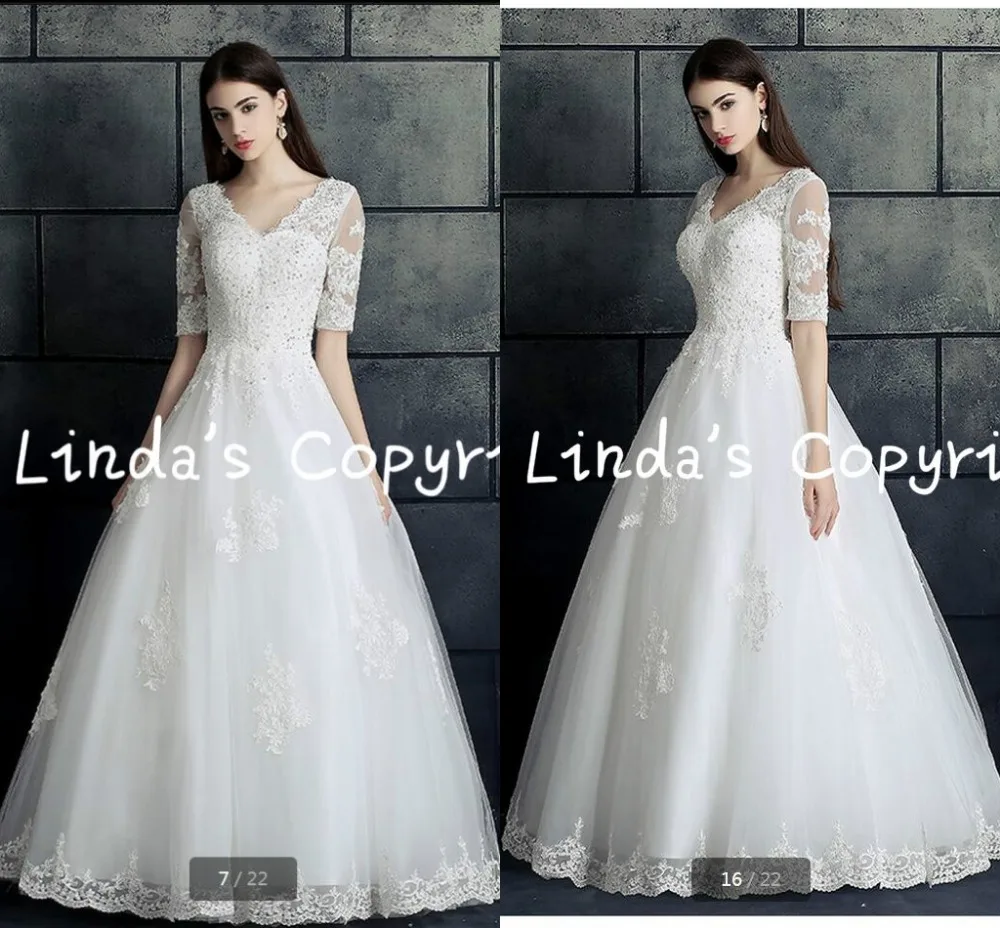 Vestidos De Noiva 2017 ТРАПЕЦИЕВИДНОЕ кружевное свадебное платье с коротким рукавом