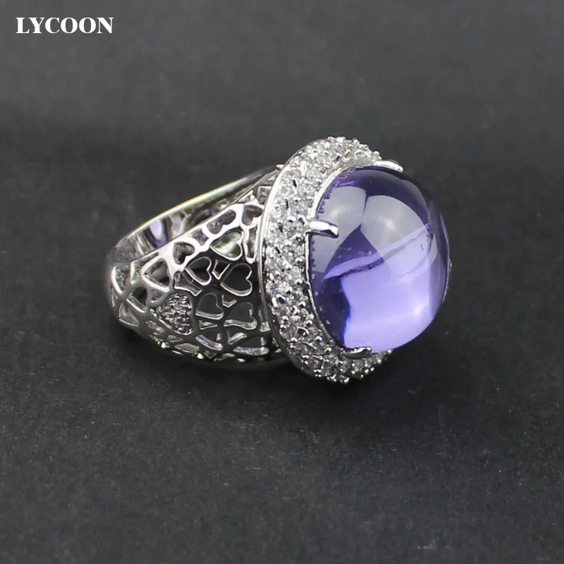 

LYCOON Fashion women luxury brand azorit rings Genuine Austrian Cubic Zircon with Transparent purple crsytal woman Formal ring