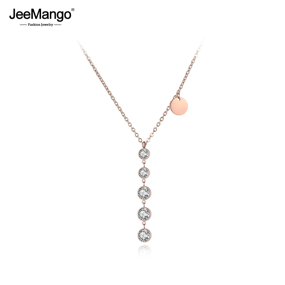 JeeMango модная мозаика AAA из нержавеющей стали с цирконом цепь кулон ожерелье розовое золото бирка Шарм Чокеры ожерелье s для женщин JN19052