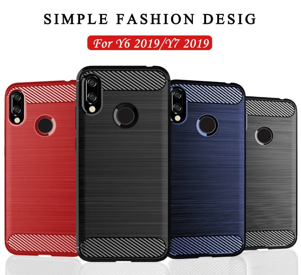 Чехол для Huawei Y6 2019 мягкий чехол из углеродного волокна телефона Y7 противоударный