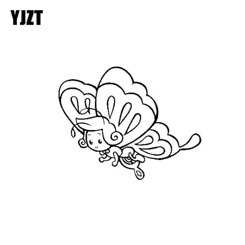 

YJZT 15,3 см * 12,1 см мультфильм бабочка Девушка Художественная виниловая наклейка автомобиля стикер минималистский черный/серебристый C19-0585