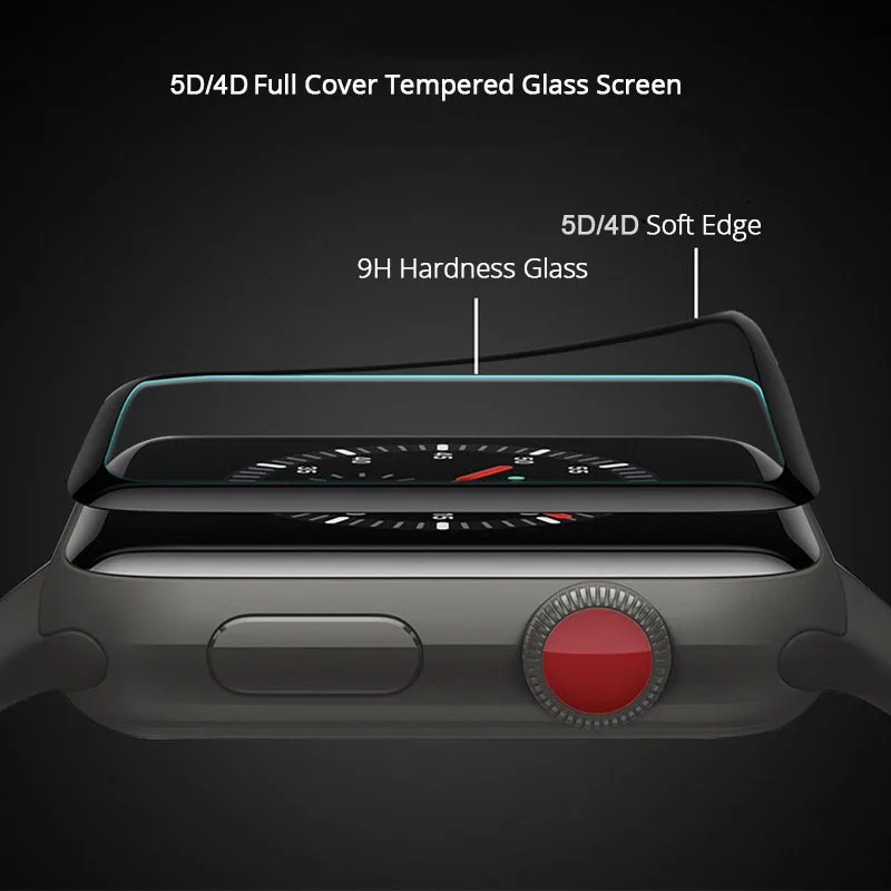 5D изогнутая поверхность 9H пленка из закаленного стекла для Apple watch 38 мм 42 мм экран с мягкими краями протектор для Apple watch Series 1 2 3 пленка