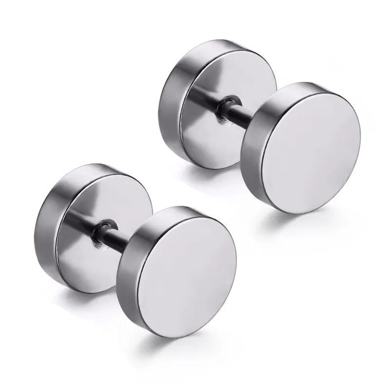 silver color Vnox серьги-гвоздики в стиле панк для мужчин, круглые маленькие серьги из нержавеющей стали для мальчиков - Окраска металла: silver color