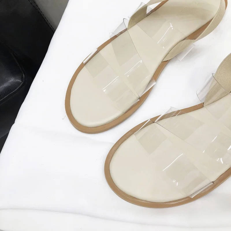 Sandales Femme 2019 Для женщин летние туфли на плоской подошве Модный из ПВХ прозрачный