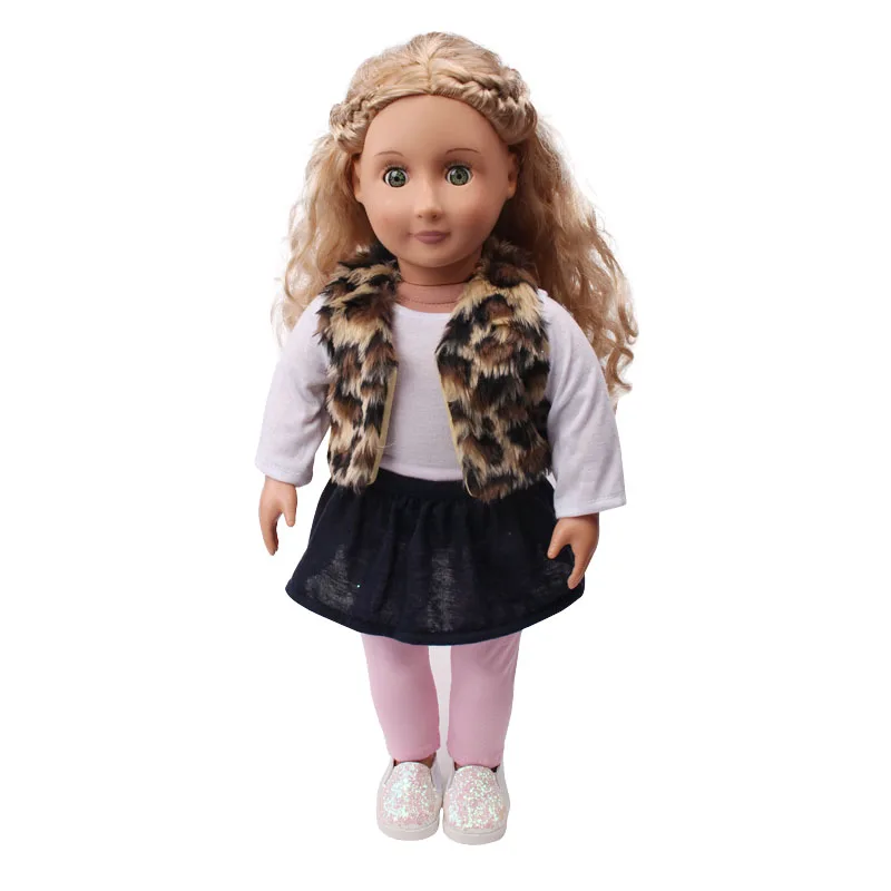 Doll clothes fur suit Leopard grain set pink pant toy accessories fit 18 inch Girl dollS and 43 cm baby doll c711 | Игрушки и хобби