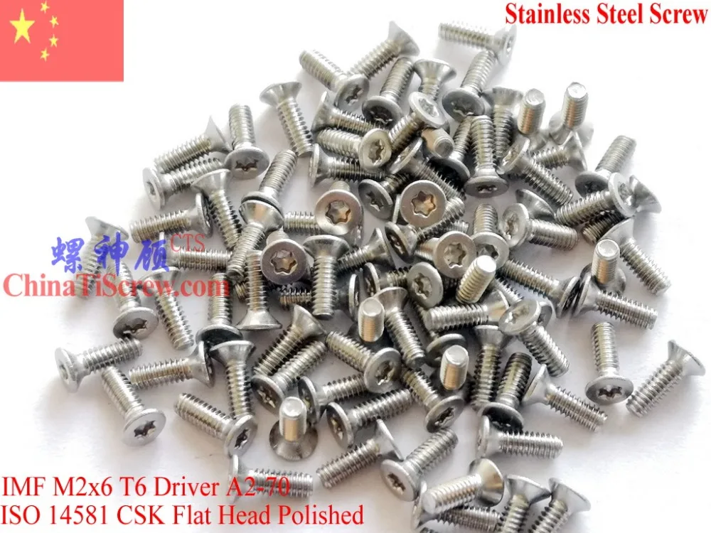 ISO 14581 Stainless Steel M2 Screws M2x3 M2x4 M2x5 M2x6 Flat Head T6 Drive A2-70 Polished ROHS 100 pcs QCTI Screw