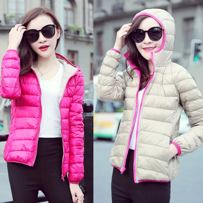 Осенне-зимняя женская куртка-бомбер с капюшоном ультратонкая легкая