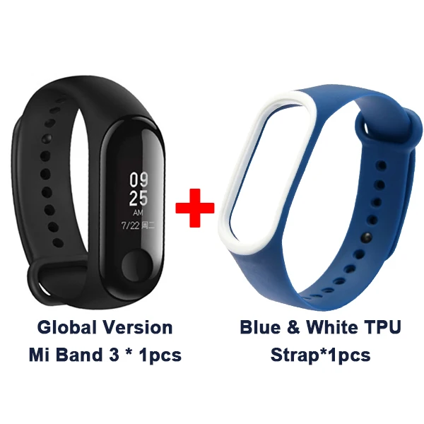 Add Blu Wh TPU Strap Мировой Xiaomi mi, 3 полосы, умный браслет, браслет, 0,78 дюймов, OLED, мгновенное сообщение, идентификатор звонящего, mi Band 3, фитнес-трекер - Цвет: Add Blu Wh TPU Strap