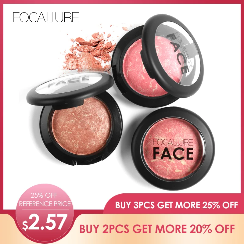 FOCALLURE, 6 цветов, Румяна для лица, натуральные Румяна для щек, долговечные, легко носить, профессиональные Запеченные Румяна, минеральная основа, румяна, палитра