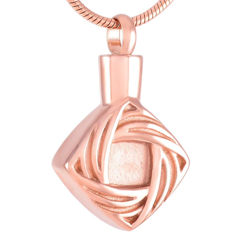 

IJD9428 Stainless Steel Cremation Rose Gold Square Shaped Memorial Souvenir for Ashes Urn Pendant Necklace Men Jewelry