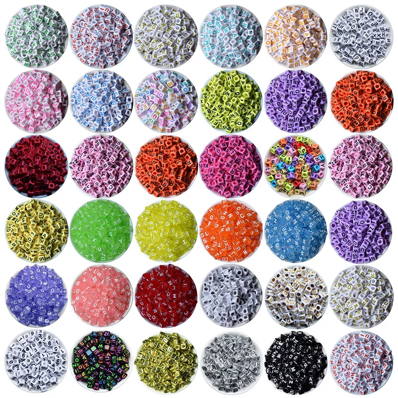 35 цветов Квадратные бусины в форме букв цветные алфавита для рукоделия 6x6 мм