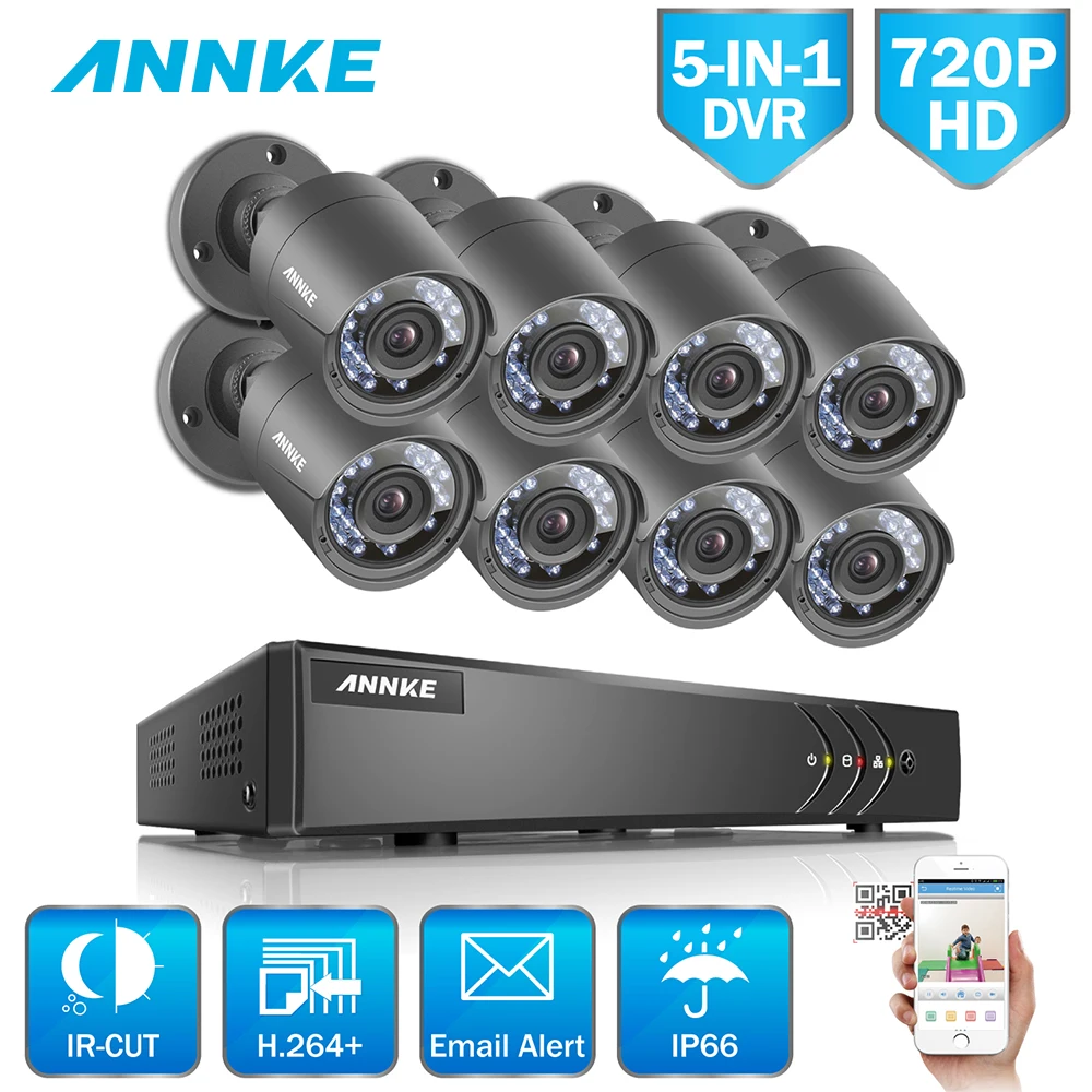 ANNKE 8CH система камеры безопасности 720 P 5в1 DVR перезаказ 8 шт. HD наружная видео