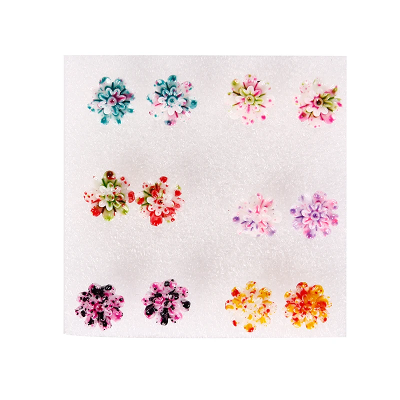 6 пар/компл. цветные серьги гвоздики из смолы с ромашками и цветами для женщин