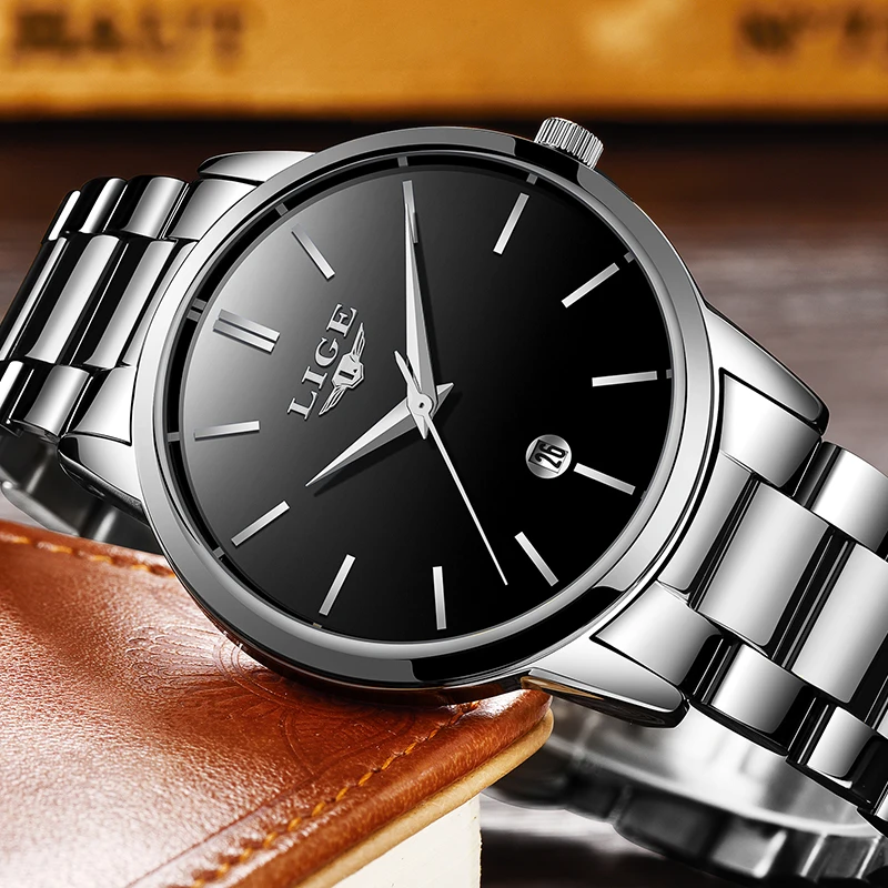 LIGE Fashion Casual Brand Waterproof Watch Men Slim Simple Stainless Steel Quartz Watches Clock Mens Relogio Masculino +gift box | Наручные