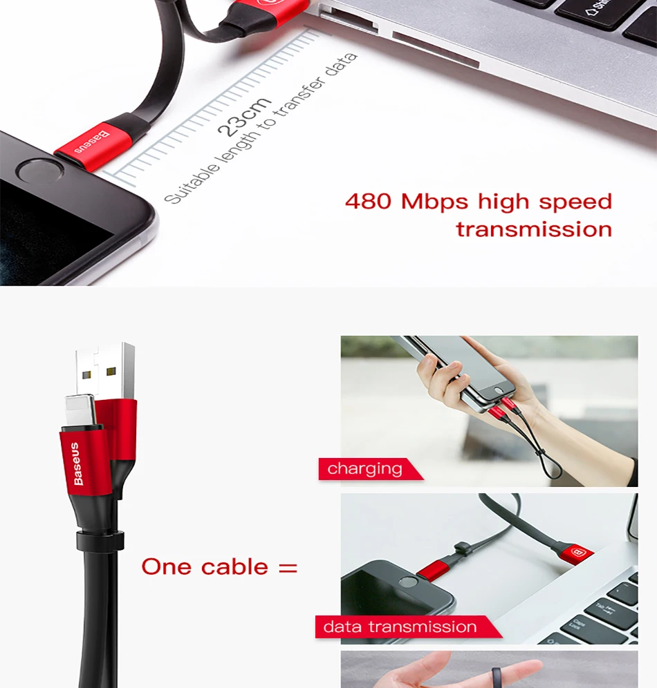 Baseus Портативный USB кабель для iPhone XS Max XR X 8 7 6 6s Plus 5 5S se Быстрая зарядка данных зарядное устройство провод кабель для мобильного телефона