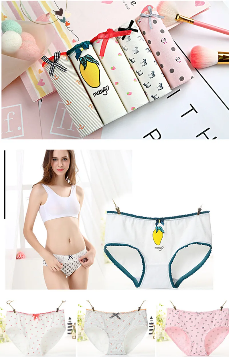 5pcs \ партия Горячая распродажа! хлопковые трусы женские мультфильм печати милые нижнее белье calcinha трусы сексуальное женское белье