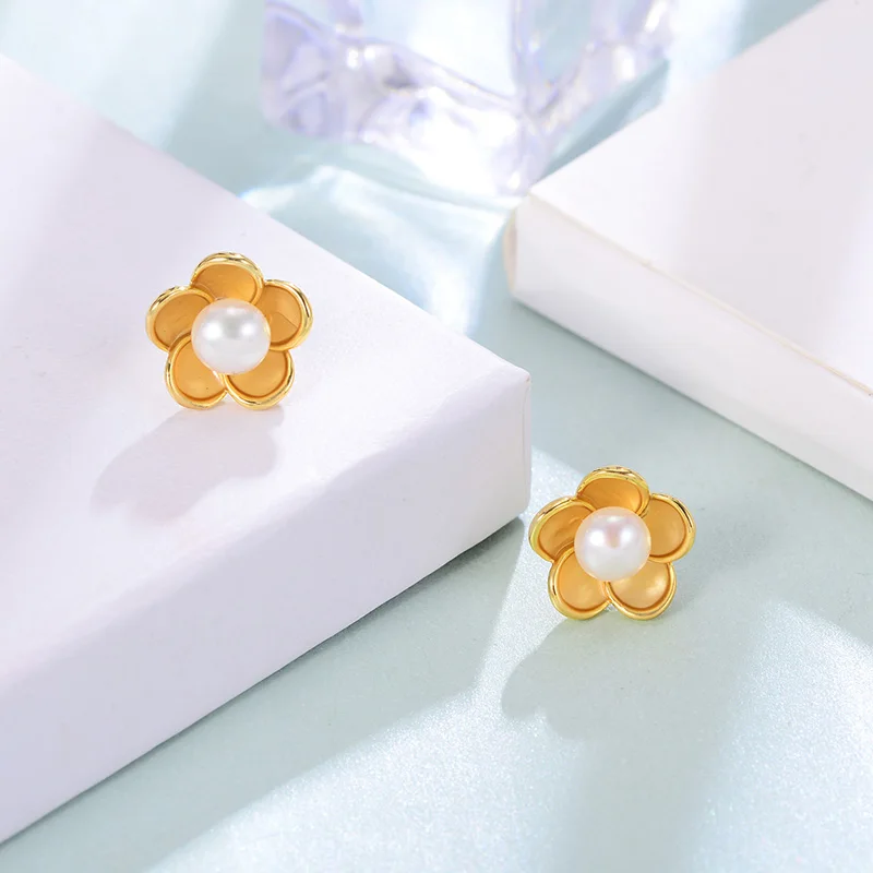 Милые серьги с цветком и жемчугом для девочек подростков модные ювелирные