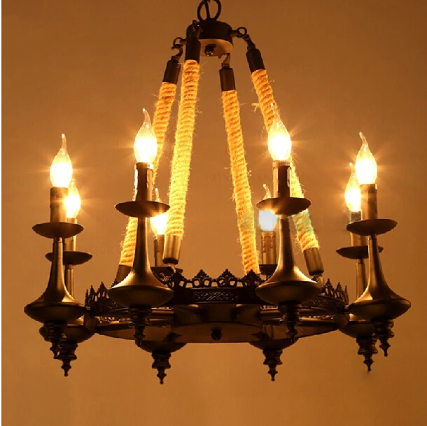 Подвесная лампа в стиле ретро из пеньковой веревки скандинавском и американском