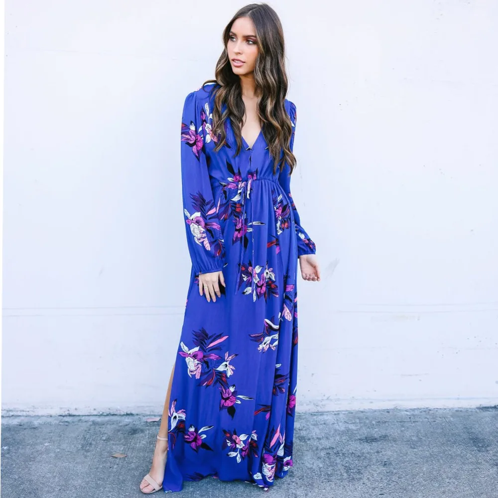 Женское платье с высокой талией длинным рукавом и принтом весна-лето 2019 | Женская