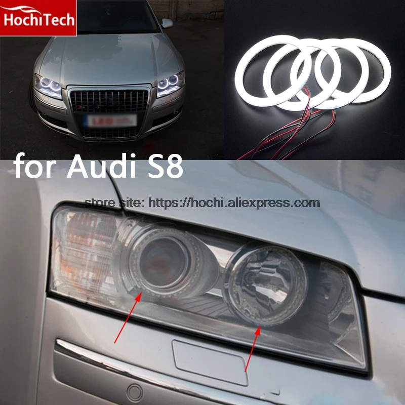 

HochiTech Eexcellent milk white cotton cover SMD angel eyes halo ring kit daytime running light DRL for Audi S8 2th 2002-2009