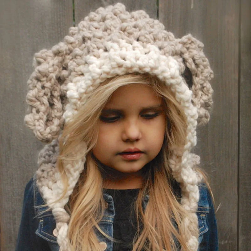 Вязаная крючком Детская зимняя шапка из ягненка ручной работы Толстая теплая