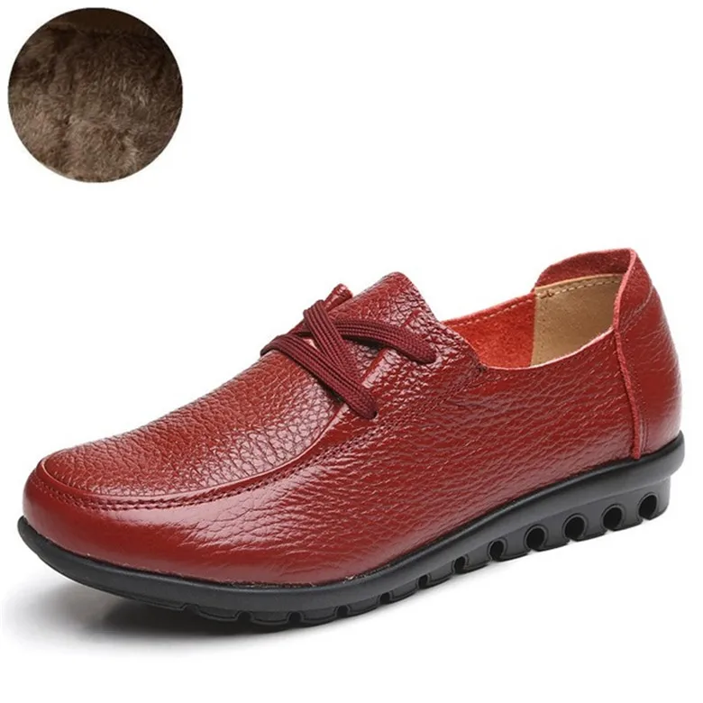 short plush red 02 CEYANEAO/Женская обувь на плоской подошве; женская повседневная обувь из натуральной кожи с круглым носком; сезон осень-зима; короткая плюшевая повседневная обувь на плоской подошве; теплая женская обувь - Цвет: short plush red 02
