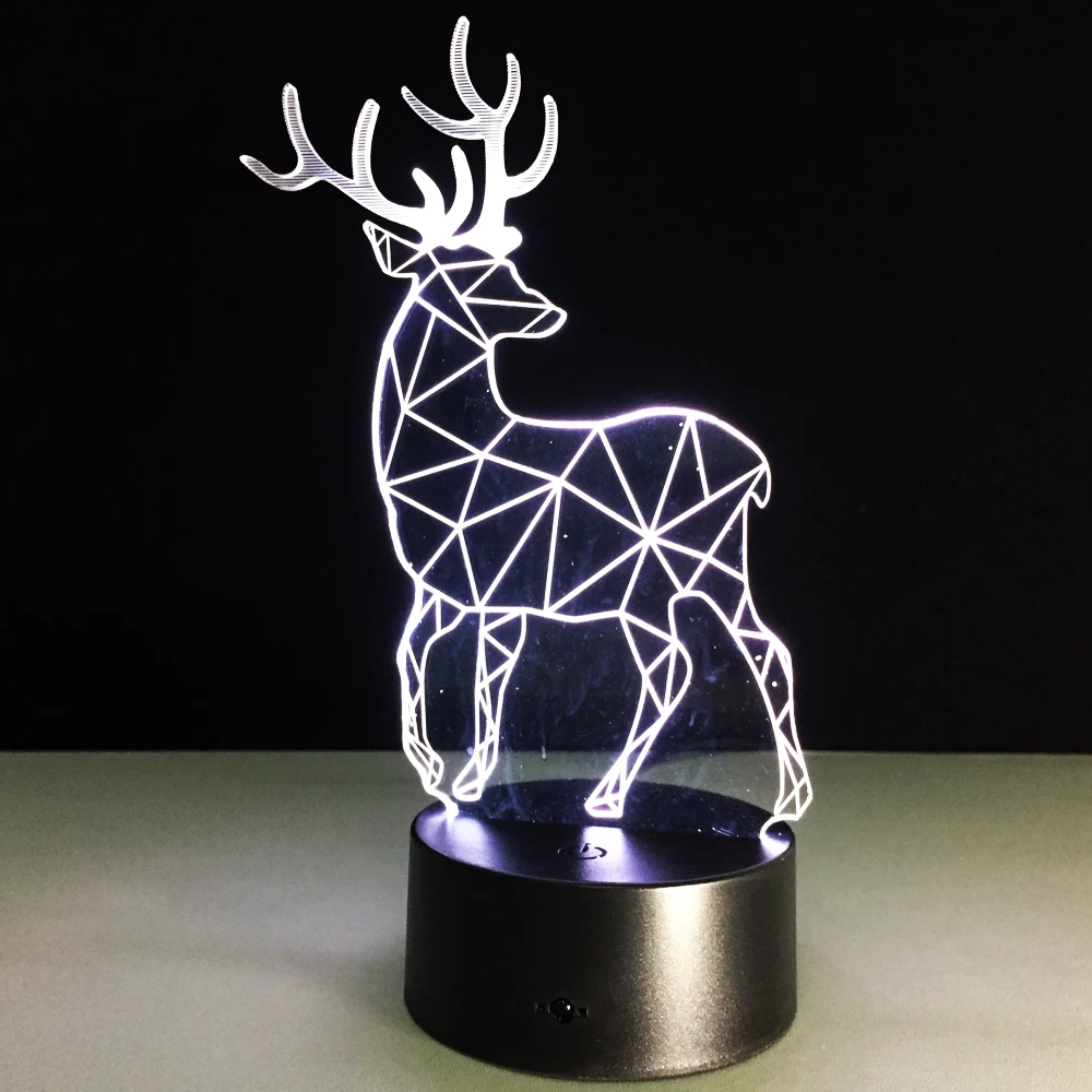 

3D Deer Plastic Desk Lamp Table Lights Handcraft LED Night Light Bedroom Christmas Toy 7 Colors Gift USB Plug Drop Shipping
