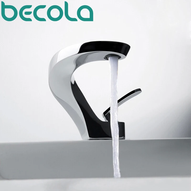 

BECOLA Unique Design Silver Basin Faucet Sipral Shape Water Tap Crane Solid Brass Chrome Finished Water Sink Mixer for Bathroom
