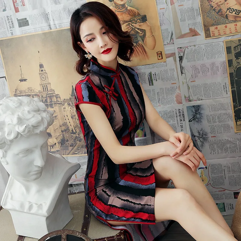 Воротник мандарина винтажное хлопковое белье Cheongsam тонкий длинный Летний Vestidos короткий рукав традиционное китайское Ципао женское платье