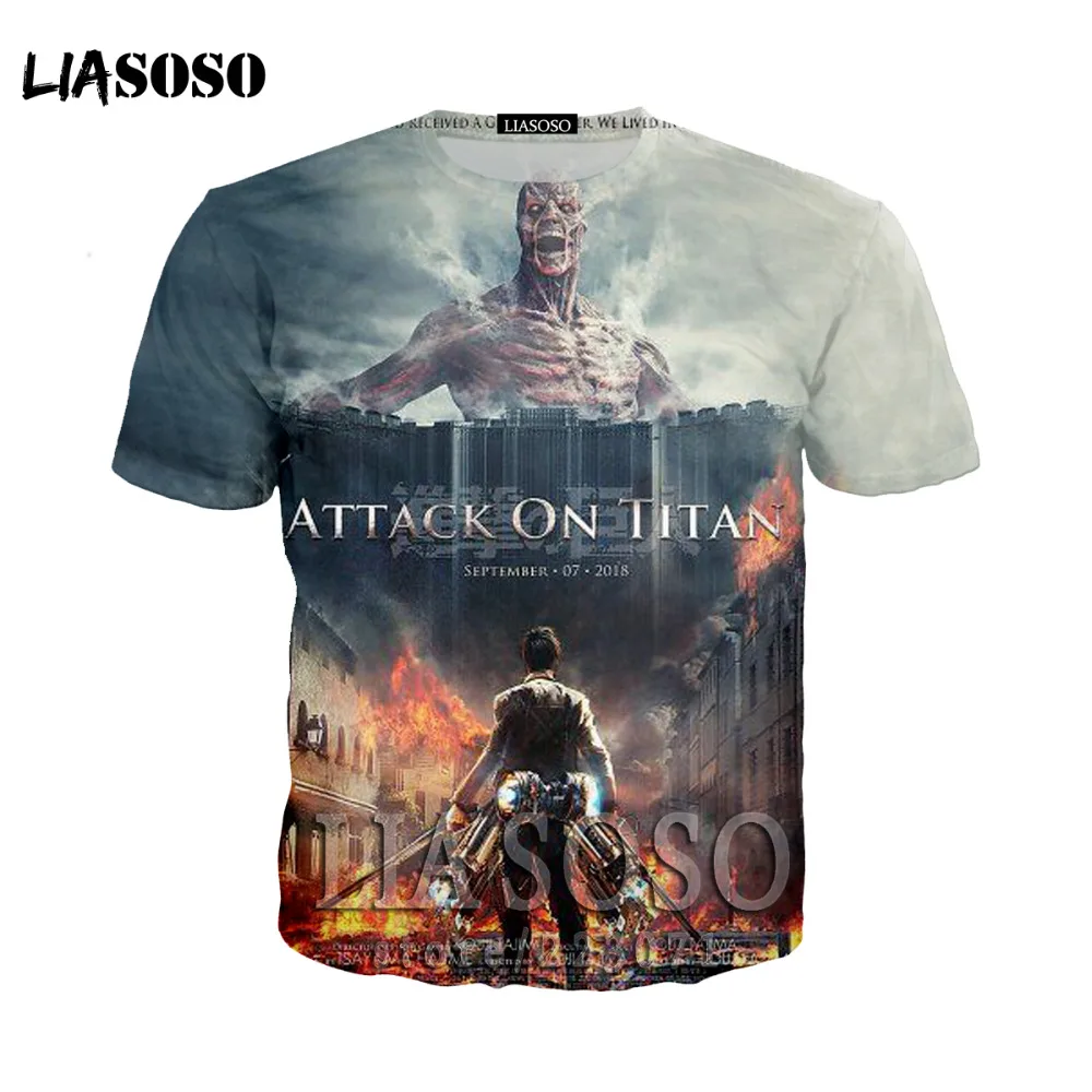 LIASOSO Japanese Anime Attack on Titan t shirt in men's T-shirt Short Sleeve Hip Hop Strretwear 3D O-neck summer tshirt at11 | Мужская