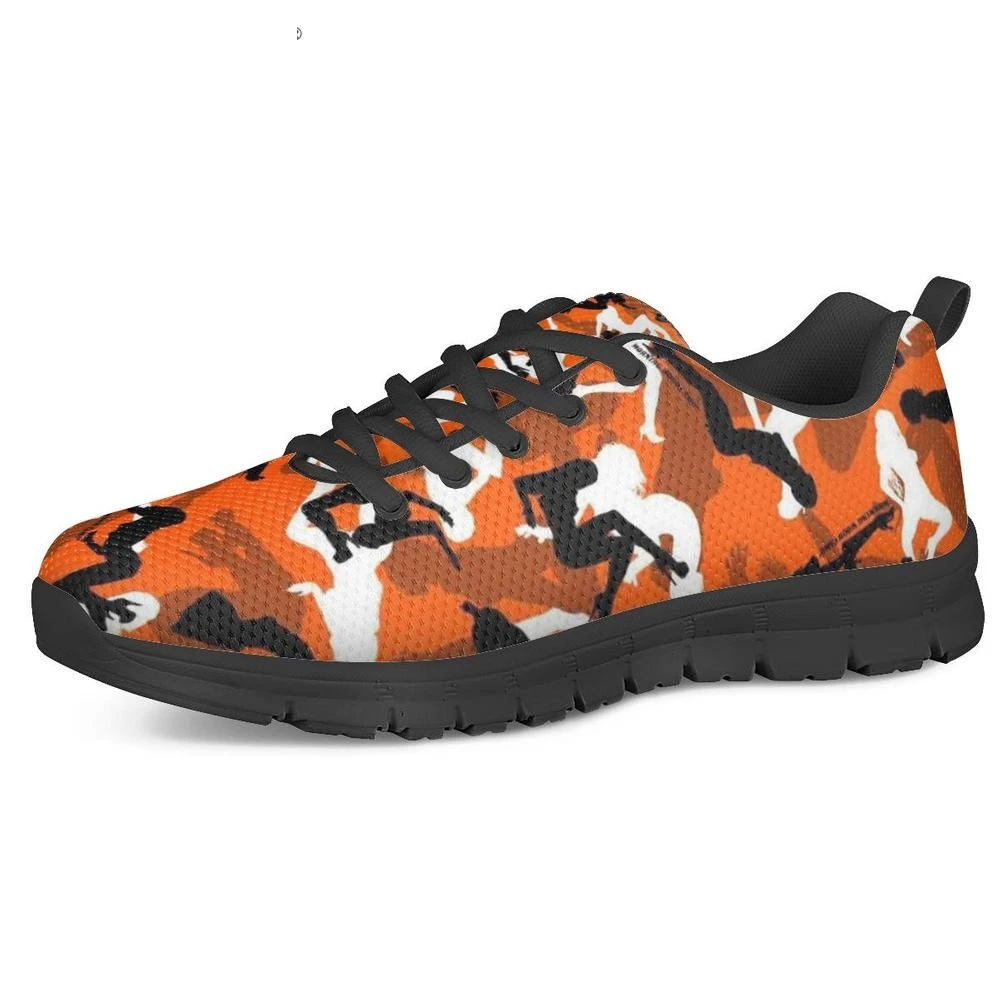 INSTANTARTS White and Orange Camouflage Pattern Woman's Summer Running Shoes Comfortable Lace Up Sneakers Outdoor Sports | Спорт и